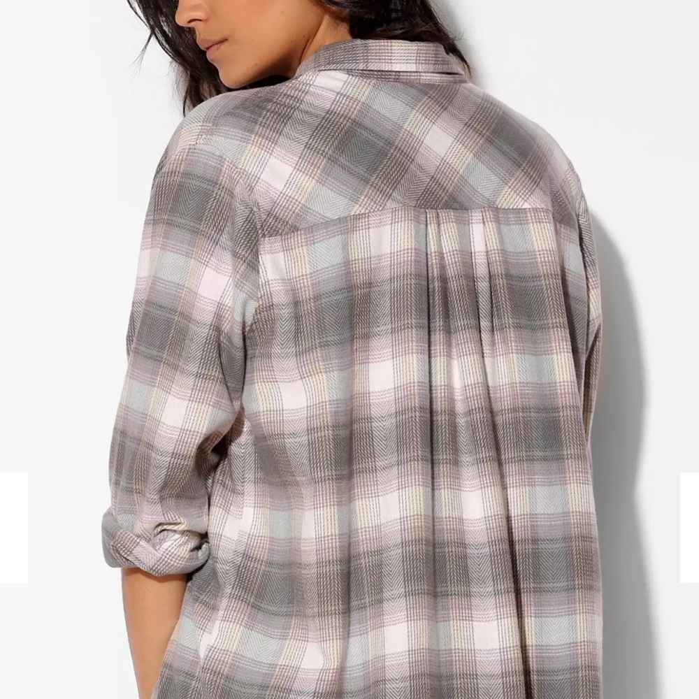 BDG Urban Outfitters Obie oversized flannel button-down shirt white gray